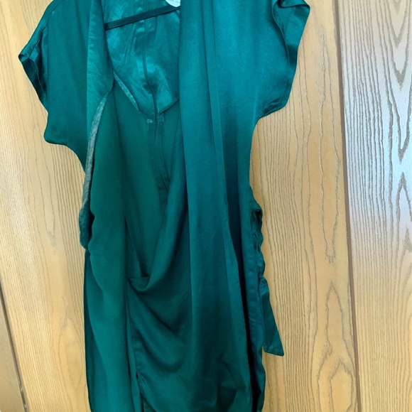 VINTAGE MARNIE WEST WRAP STYLE DRESSS SIZE 10 GREEN SHORT SLEEVES REAR ZIP SILKY - Picture 6 of 7